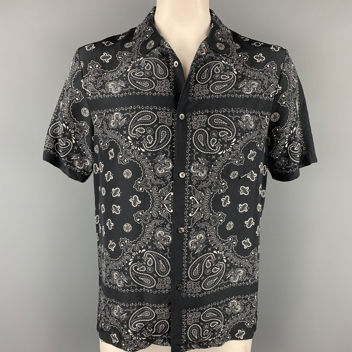 ALEXANDER WANG Taille XL Chemise à manches courtes en soie Paisley noire et grise