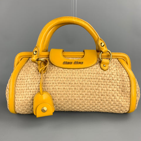 MIU MIU Bandoliera Natural Woven Straw Leather Shoulder Handbag