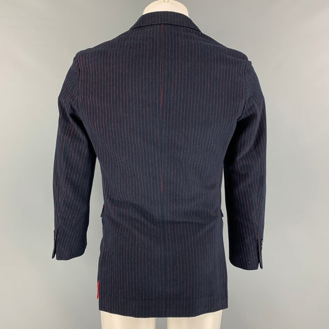 BROOKS BROTHERS Size 36 Navy Red Pinstripe Cotton Sport Coat