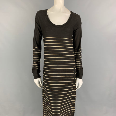 SONIA RYKIEL Talla 6 Vestido largo de manga larga con rayas de algodón color crema y negro