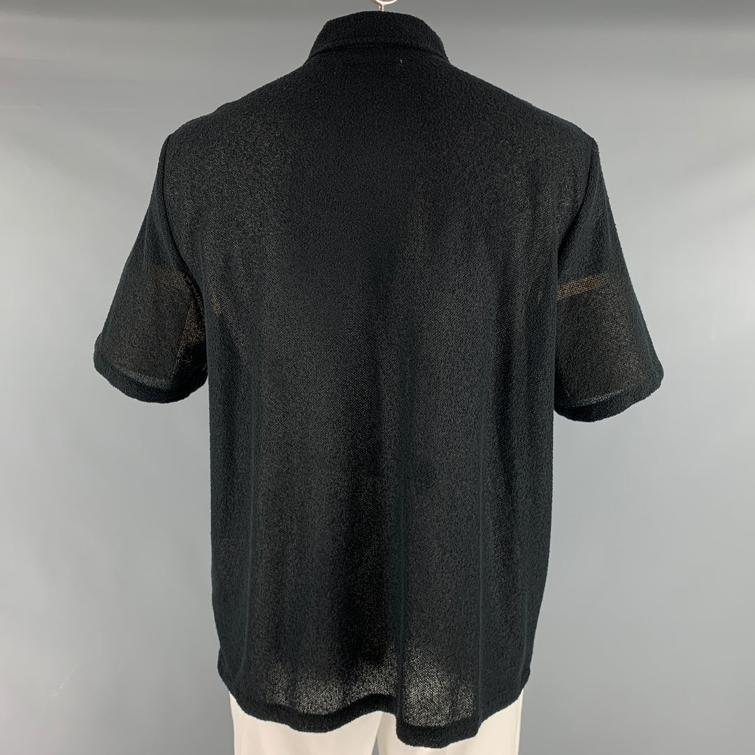 OUR LEGACY Size L Black Textured Polyester Cotton Camp Short Sleeve Shirt