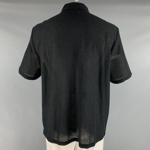 OUR LEGACY Size L Black Textured Polyester Cotton Camp Short Sleeve Shirt