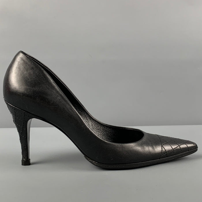 CHANEL Size 7 Black Leather Pointed Toe Pumps