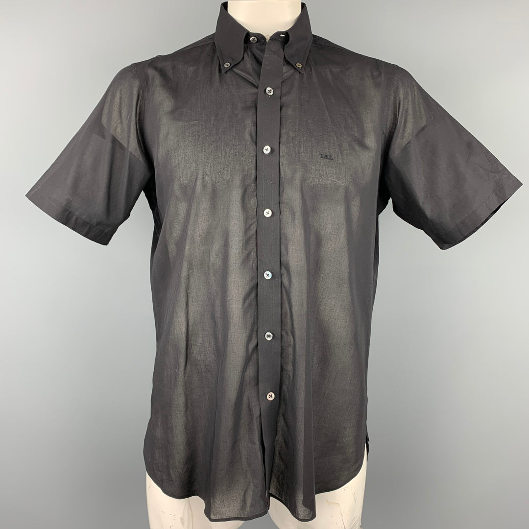 TURNBULL & ASSER Size XL Black Cotton Button Down Short Sleeve Shirt