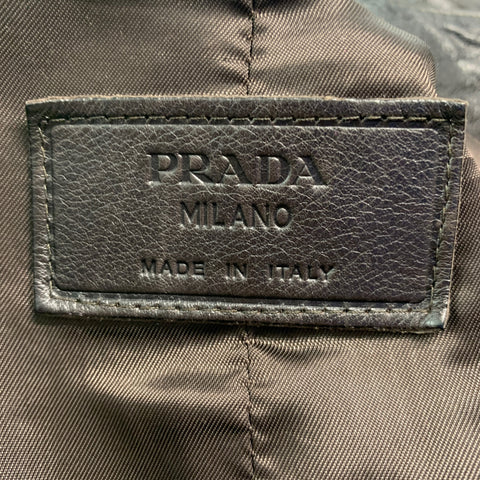 PRADA Size 38 Brown Solid Leather Zip & Snaps Jacket