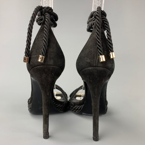 GUCCI Size 5.5 Black & Gold Suede Silk Cord Platfrom Sandals