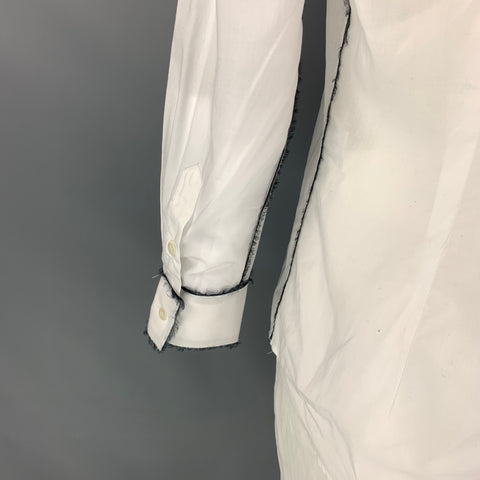 D&G by DOLCE & GABBANA Size XL White & Grey Frayed Cotton / Silk Long Sleeve Shirt