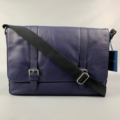 COLE HAAN Blue Leather Messenger Bag