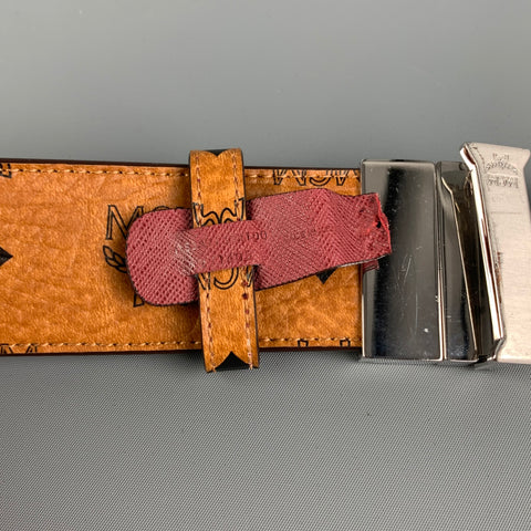 MCM Size L Tan Black Burgundy Monogram Leather Reversible Belt