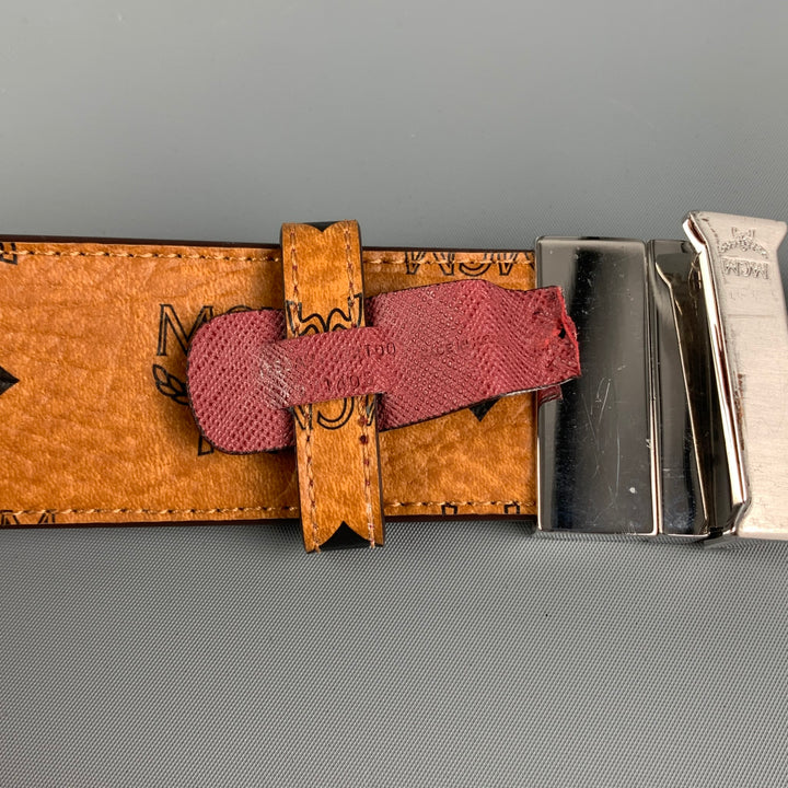 MCM Size L Tan Black Burgundy Monogram Leather Reversible Belt