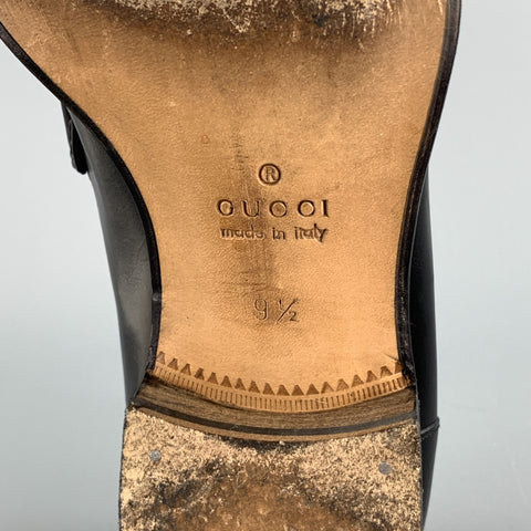 GUCCI Size 10.5 Black Leather Horsebit Loafers