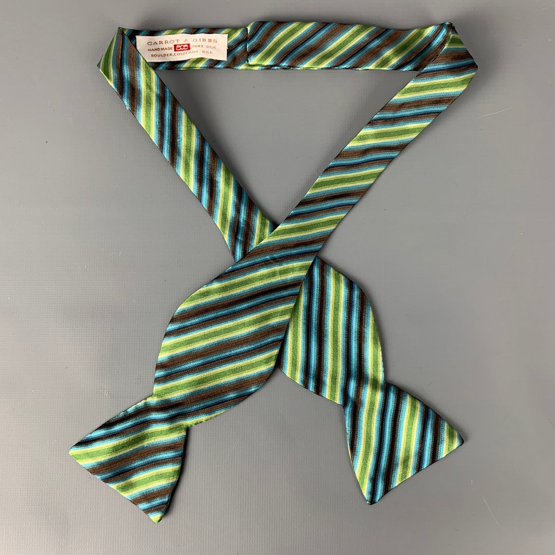 CARROT & GIBBS Blue & Green Brown Diagonal Stripe Silk Bow Tie