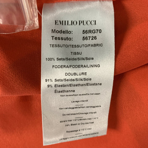 EMILIO PUCCI Size 10 Orange Multicolour Silk Abstract Below Knee Cocktail Dress