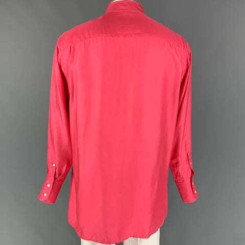 GUCCI Size L Pink Silk Nehru Collar Long Sleeve Shirt