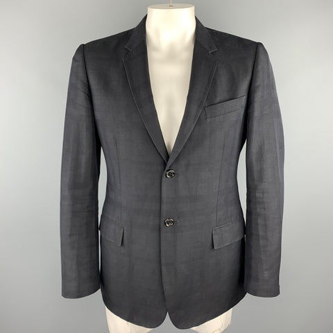 BURBERRY LONDON Size 44 Black Plaid Cotton Blend Notch Lapel Sport Coat