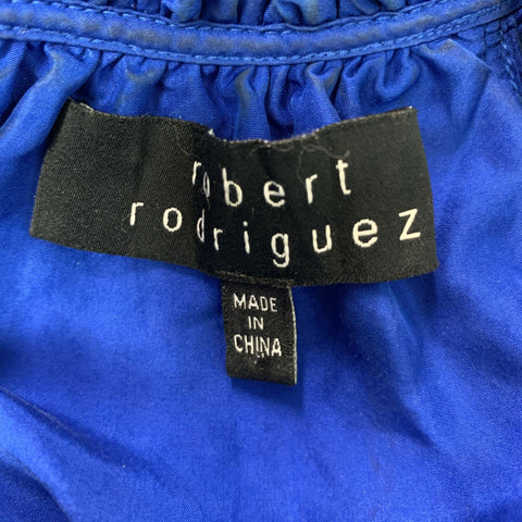 ROBERT RODRIGUEZ Size 8 Blue Silk Ruffled Blue Blouse