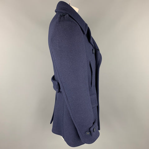 WOOSTER + LARDINI Size 42 Navy Wool / Nylon Double Breasted Peacoat