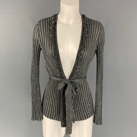 M MISSONI Cárdigan con cinturón en mezcla de acetato metálico plateado y negro talla 4