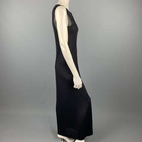 DONNA KARAN Talla L Vestido recto de poliéster / rayón de malla negro