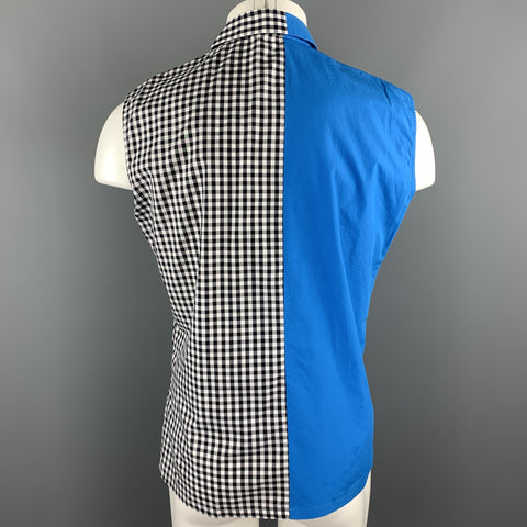 RAF SIMONS Size 36 Black & White Mixed Fabrics Cotton Button Up Sleeveless Shirt