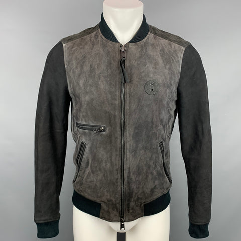 ALLSAINTS Size S Charcoal & Black Color Block Suede Bomber Jacket