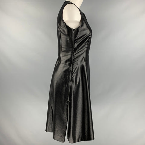 JIL SANDER Size 10 Black Wool  Nylon Shiny Sleeveless Dress