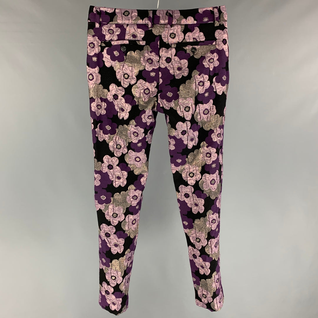 MR TURK Size 29 Purple Black Jacquard Cotton Blend Zip Fly Dress Pants