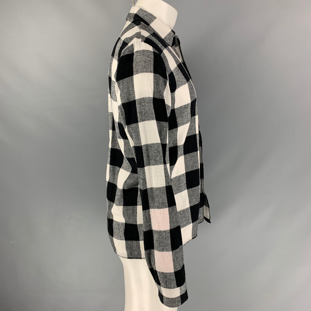SANDRO Camisa Manga Larga Franela De Algodón A Cuadros Blanco Y Negro Talla M