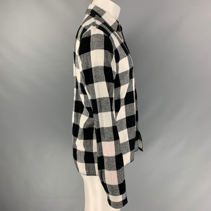 SANDRO Camisa Manga Larga Franela De Algodón A Cuadros Blanco Y Negro Talla M