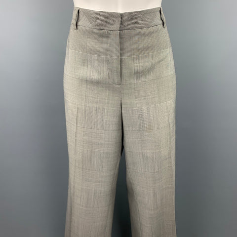 AKRIS Size 10 Grey Glenplaid Gabardine Wide Leg Dress Pants