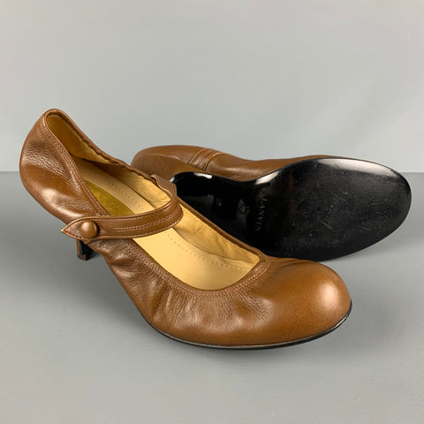 LANVIN Talla 9 Zapatos Mary Jane de cuero marrón