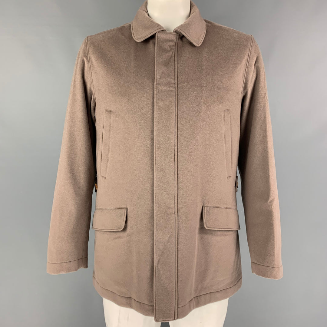 LORO PIANA Size L Taupe Cashmere Hidden Placket Strom System Jacket