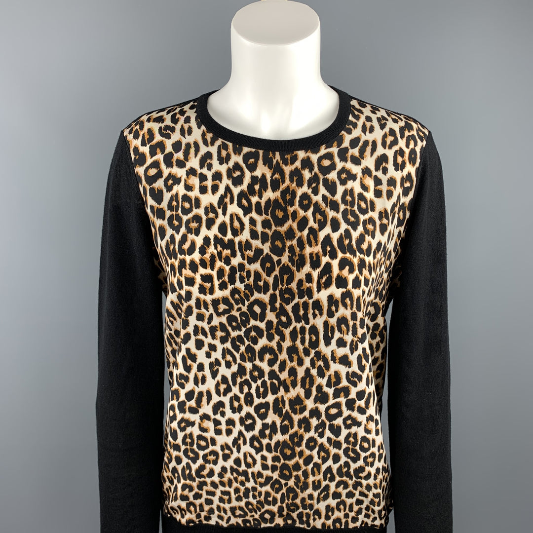 EQUIPO Talla S Jersey de lana/seda de leopardo negro y tostado