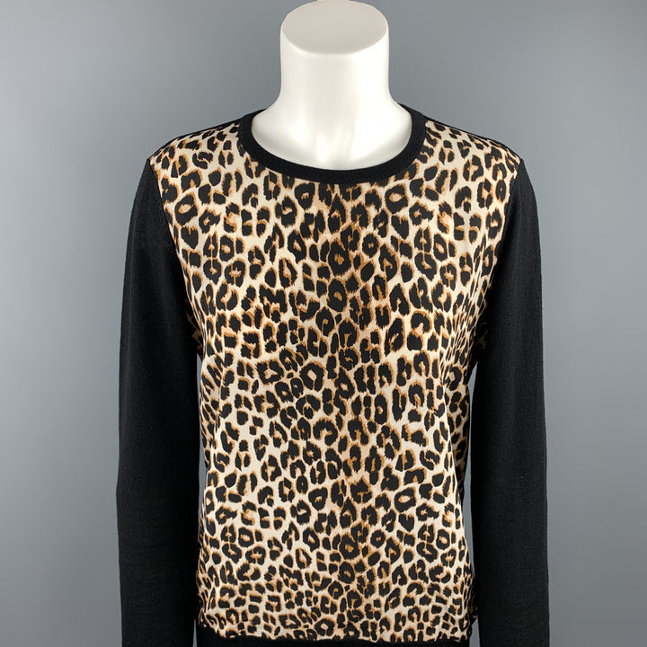 EQUIPMENT Size S Black & Tan Leopard Wool / Silk Pullover