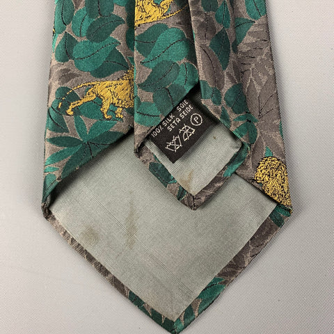 CECILIA METHENY Green Grey Print Silk Tie