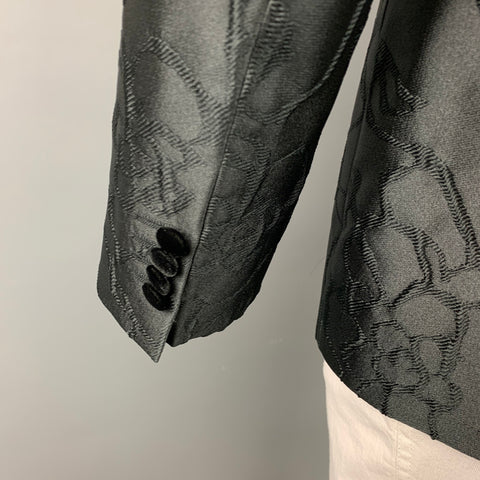 GIORGIO ARMANI Exclusive Edition Size 44 Regular Black Jacquard Polyester / Silk Sport Coat