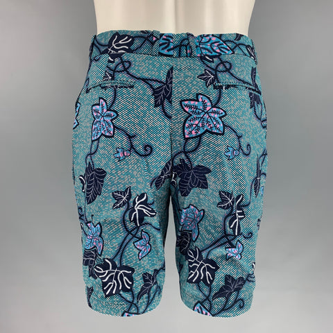 OHEMA OHENE Size 32 Blue Black Leaves Flat Front Shorts