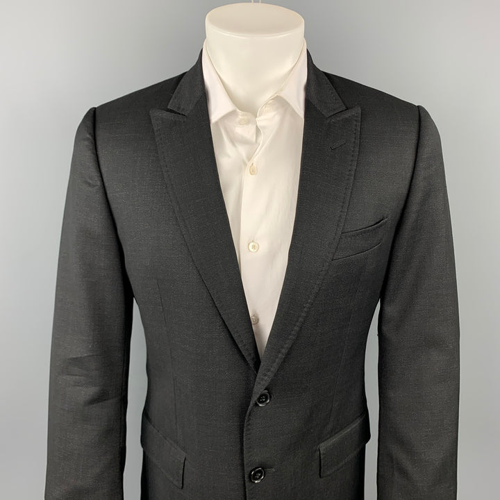 DOLCE & GABBANA Luxury Size 38 Black Wool / Silk Peak Lapel Sport Coat