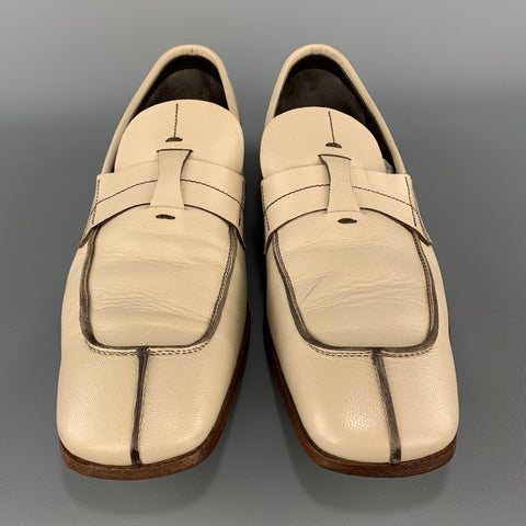 PRADA Size 9 Beige Leather Split Toe Strap Loafers
