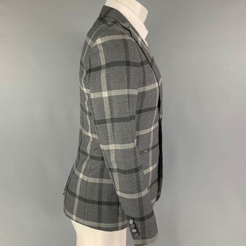 MARKA TAILOR Size 36 Grey Plaid Wool Notch Lapel Sport Coat