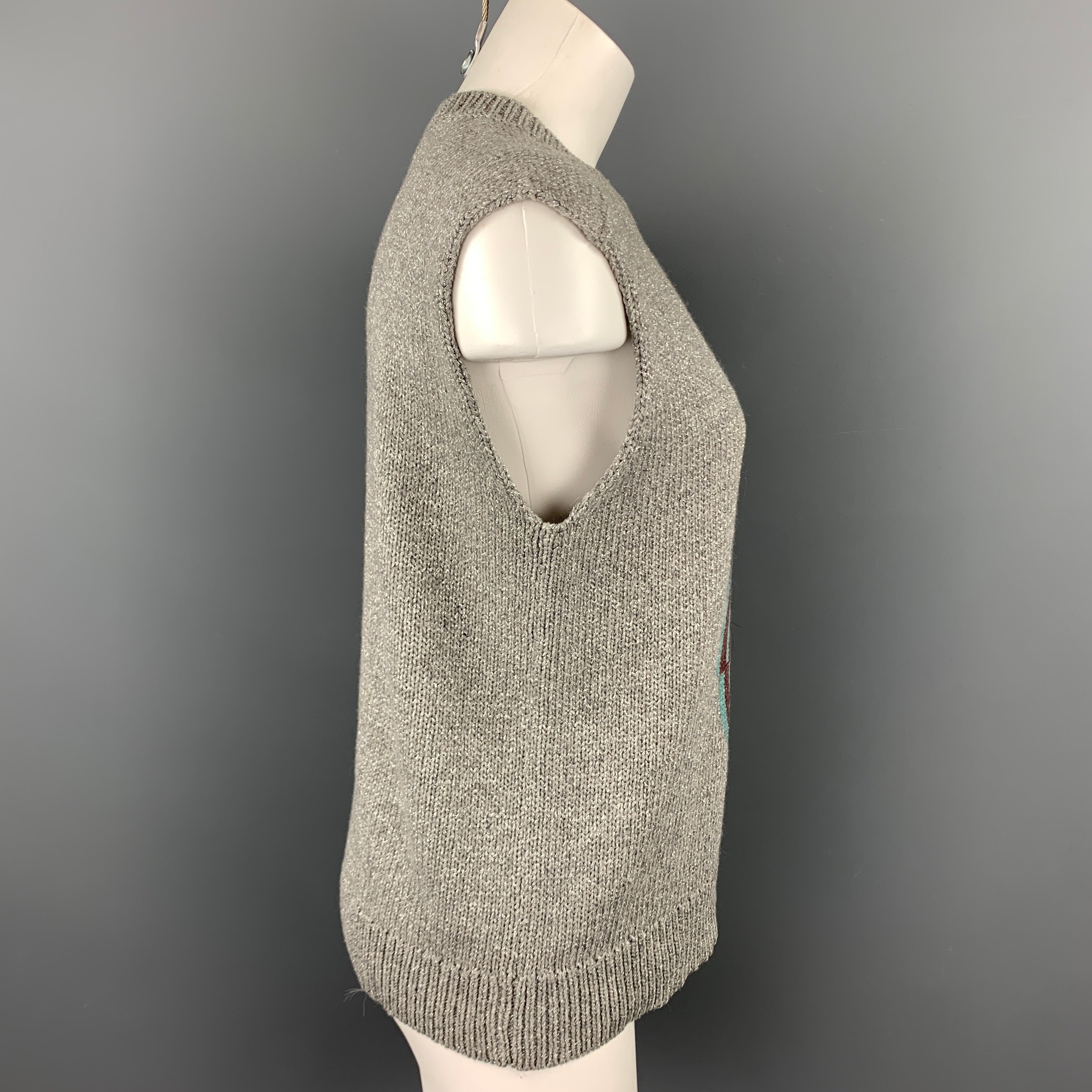 DRIES VAN NOTEN Size S Silver Knitted Geometric Wool Blend