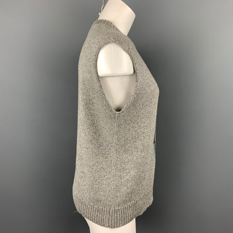 DRIES VAN NOTEN Taille S Gilet en mélange de laine géométrique tricoté argenté