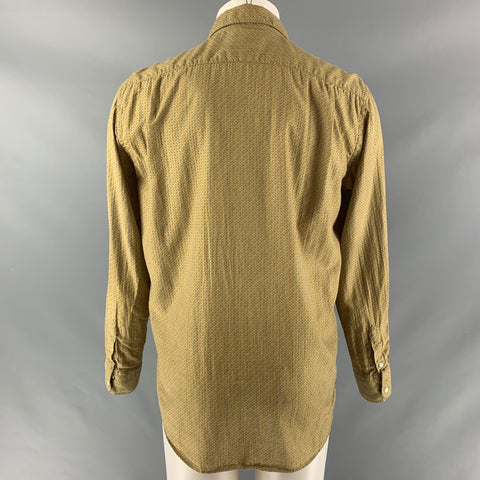 HARTFORD Size L Mustard Navy Print Cotton Button Down Long Sleeve Shirt