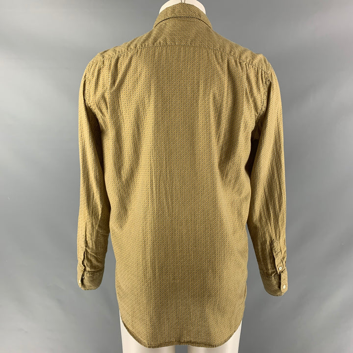 HARTFORD Size L Mustard Navy Print Cotton Button Down Long Sleeve Shirt
