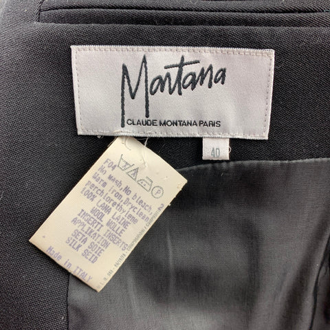 CLAUDE MONTANA Taille 4 Veste zippée en laine / soie bicolore noire