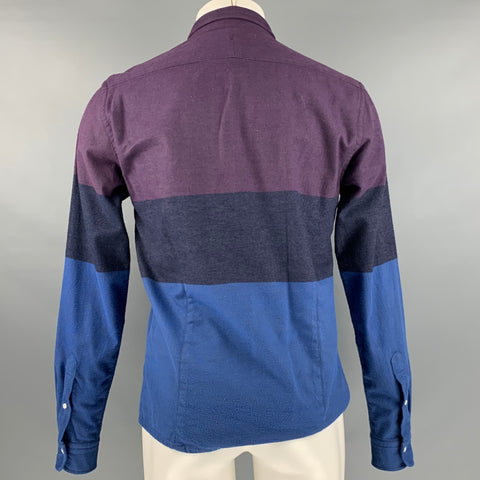 SIDIAN ERSATZ &amp; VANES Talla M Camisa de manga larga de algodón con bloques de color azul morado