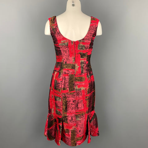 CAROLINA HERRERA Size 8 Red Jacquard Silk Tulip Cocktail Dress