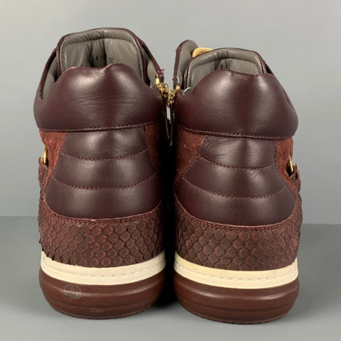 SALVATORE FERRAGAMO Size 10 Burgundy Leather Nayon Gancio High Top Sneakers