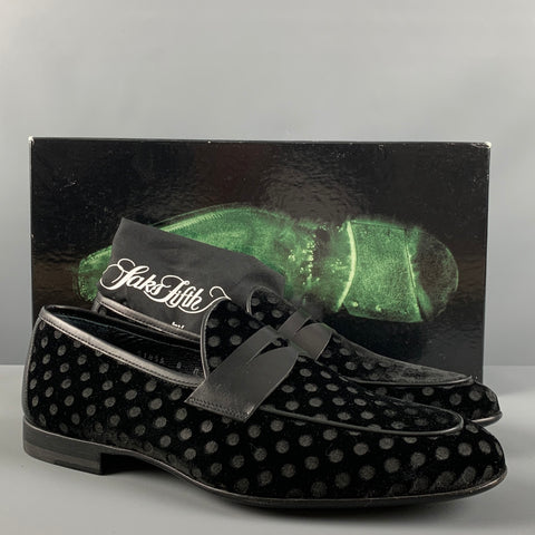 MAGNANNI Size 9 Black Polka Dot Velvet Slip On Loafers