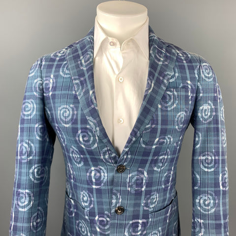 SOUTHWIK for JOURNAL STANDARD Size 34 Short Blue Plaid Notch Lapel Sport Coat